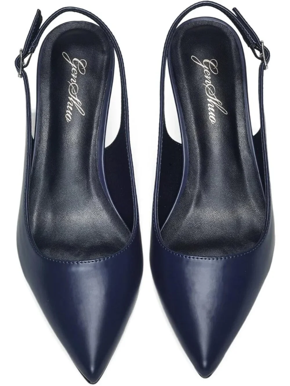 Women's Matte Navy Blue Slingback Pump Pointed Closed Toe Low Kitten Heel Shoes